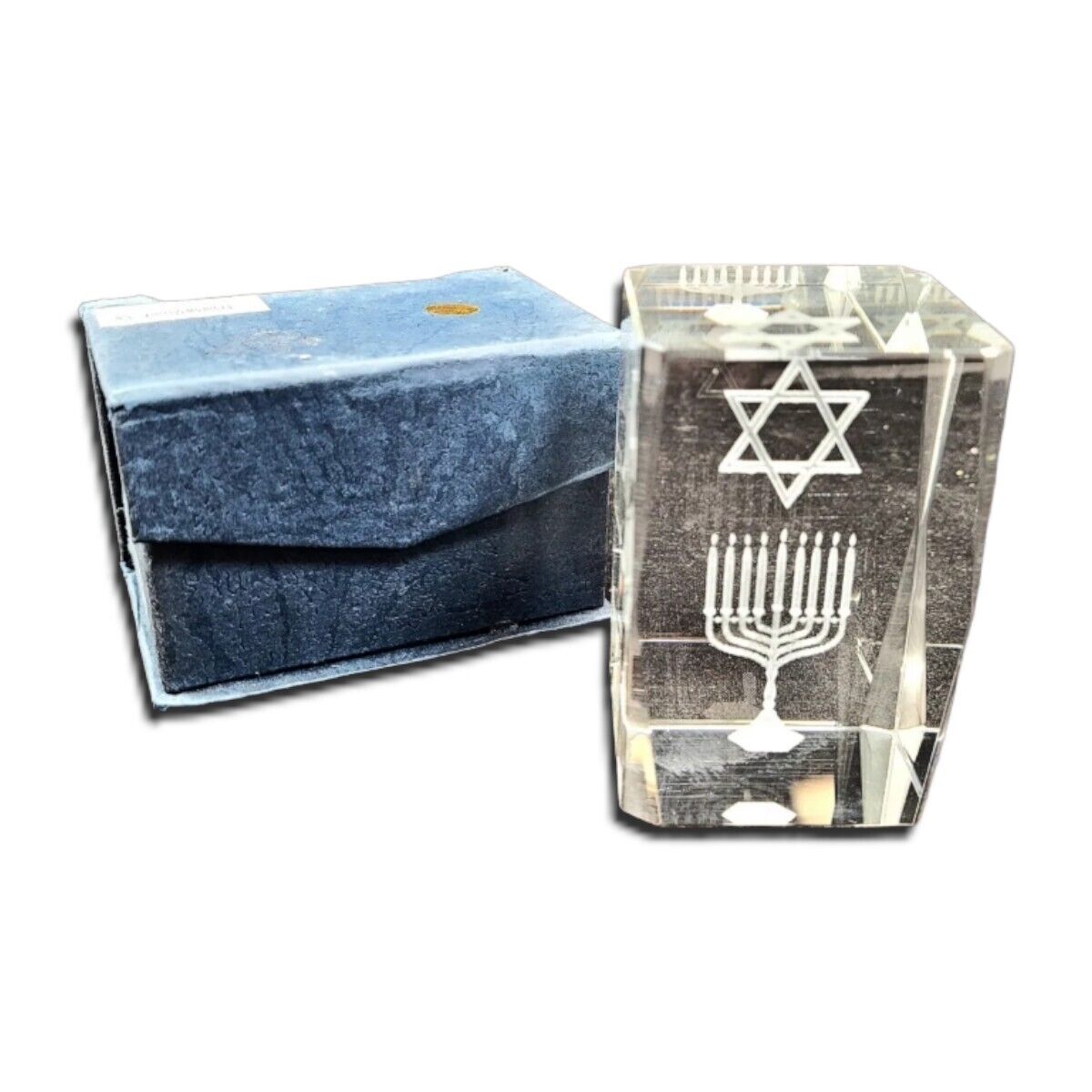 Glass Paperweight Jewish Star David Menorah Laser Etched Crystal 3D Holographic