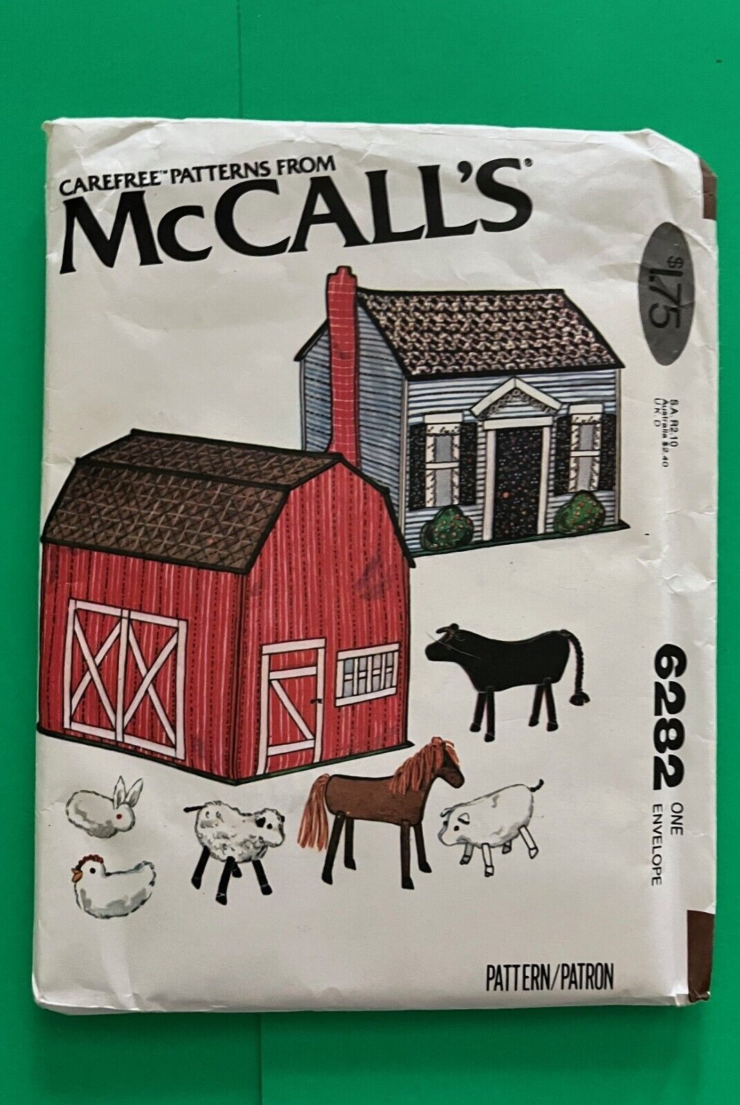 McCall\'s sewing pattern #6282 farm house barn animals soft toy vtg 1978 uncut