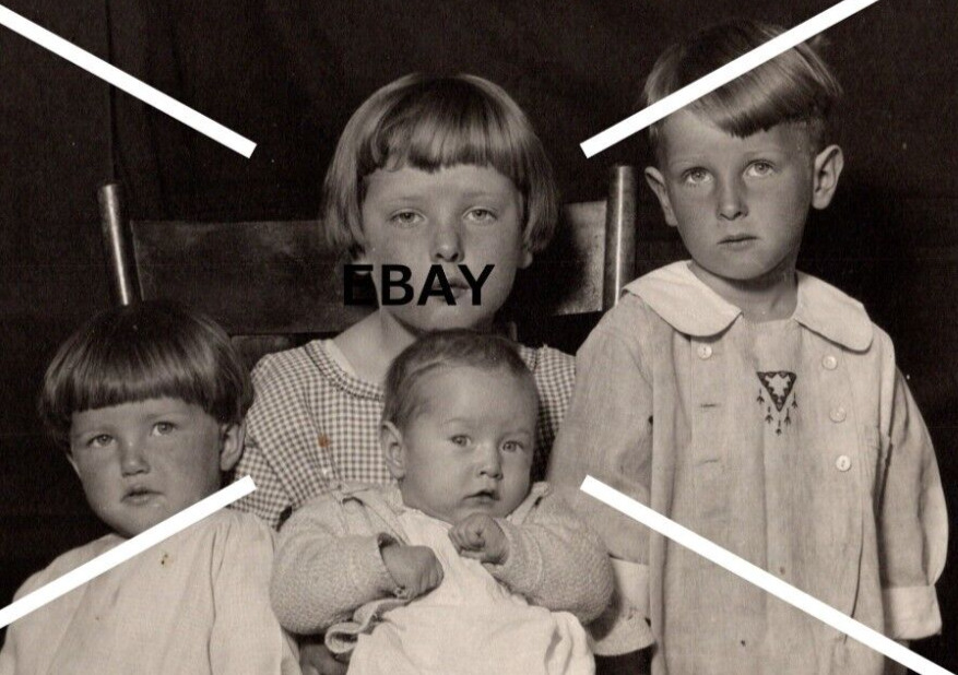 C 1918-1930 RPPC Postcard 4 Children Toddler Baby S Bend Indiana Simpson AZO BW