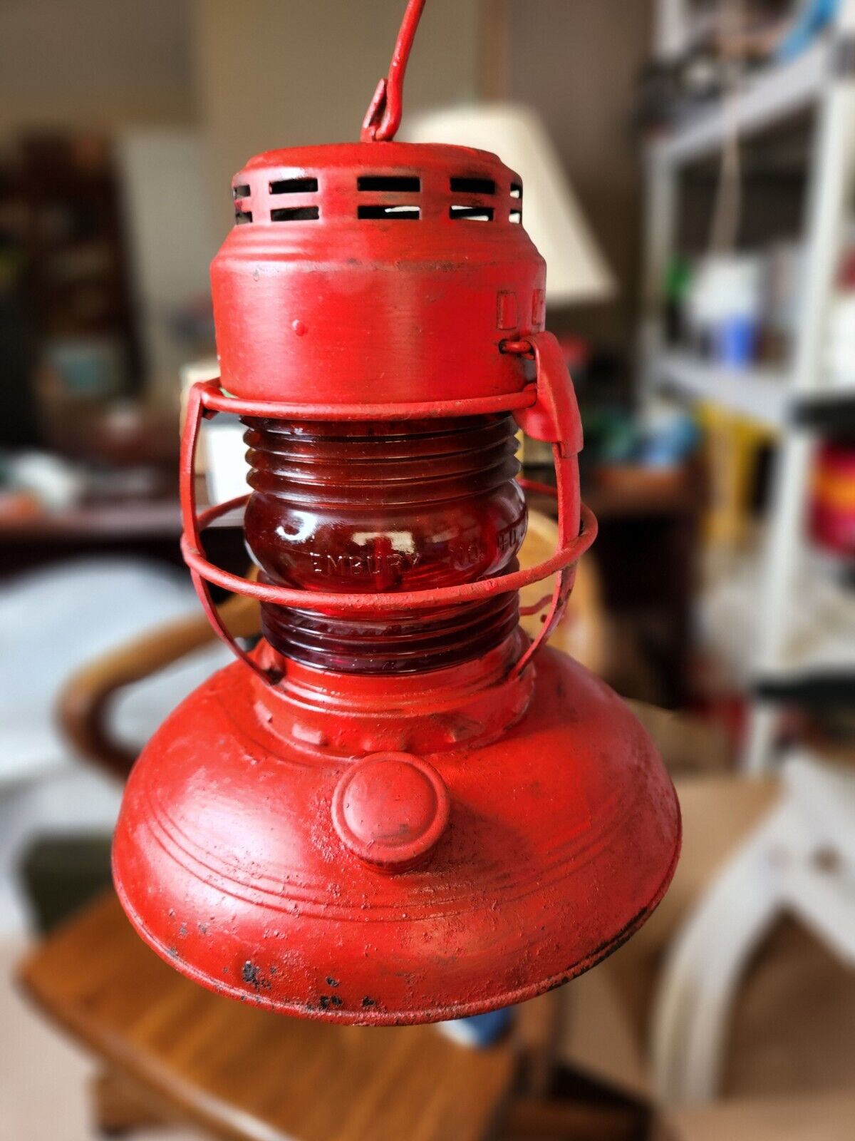 Antique Embury Lantern with Red Lamp No 40 Traffic Gard Warsaw NY OG Glass