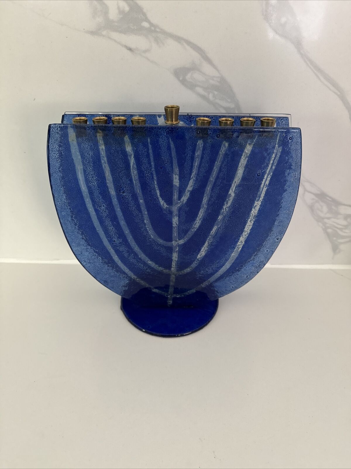 Vintage Hanna Bahral Fused Textured Art Glass Hanukkah 9 Candle Menorah