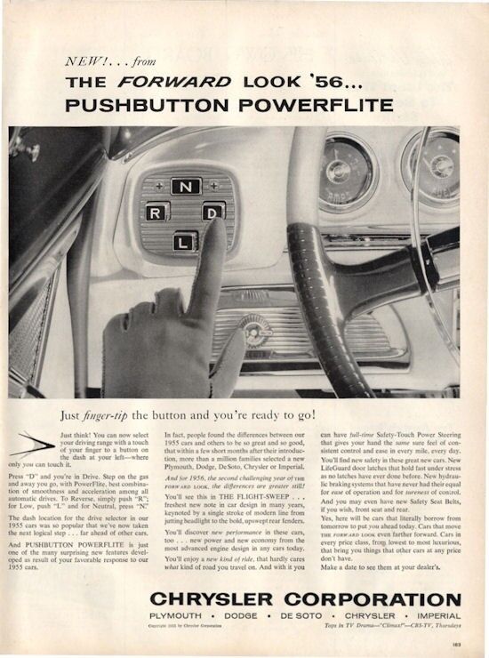 1955 Chrysler PRINT AD New for 1956 Push button Powerflite Interesting Detailed 