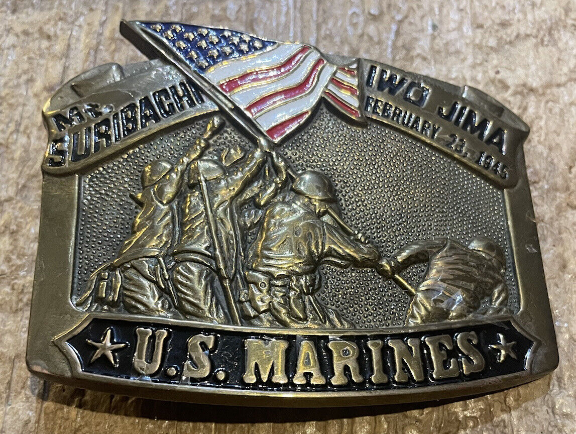 Vintage U.S. Marines Iwo Jima Mt. Suribachi Baron Buckles 1982 Solid Brass