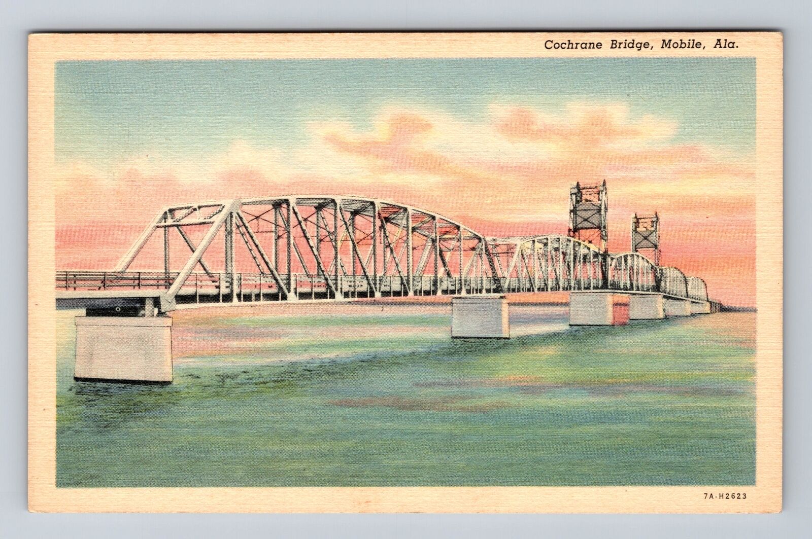 Mobile AL- Alabama, Cochrane Bridge, Antique, Vintage Postcard