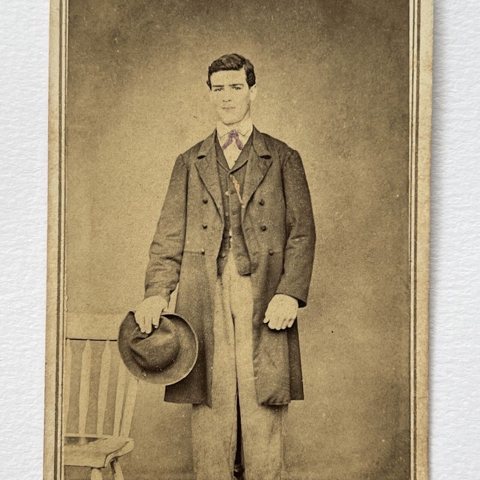 Antique CDV Photograph Handsome Young Man Gentleman Cowboy Tinted Kind Eyes