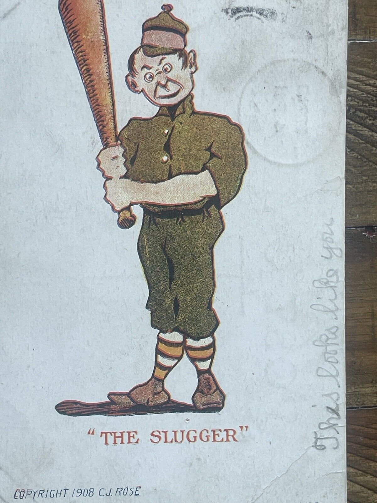 The Slugger Artist Postcard CJ Rose Baseball Player 1908