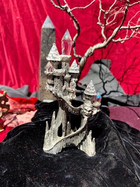 Beautiful Vintage Perth Pewter Wizard\'s Castle 4 Crystals 5\