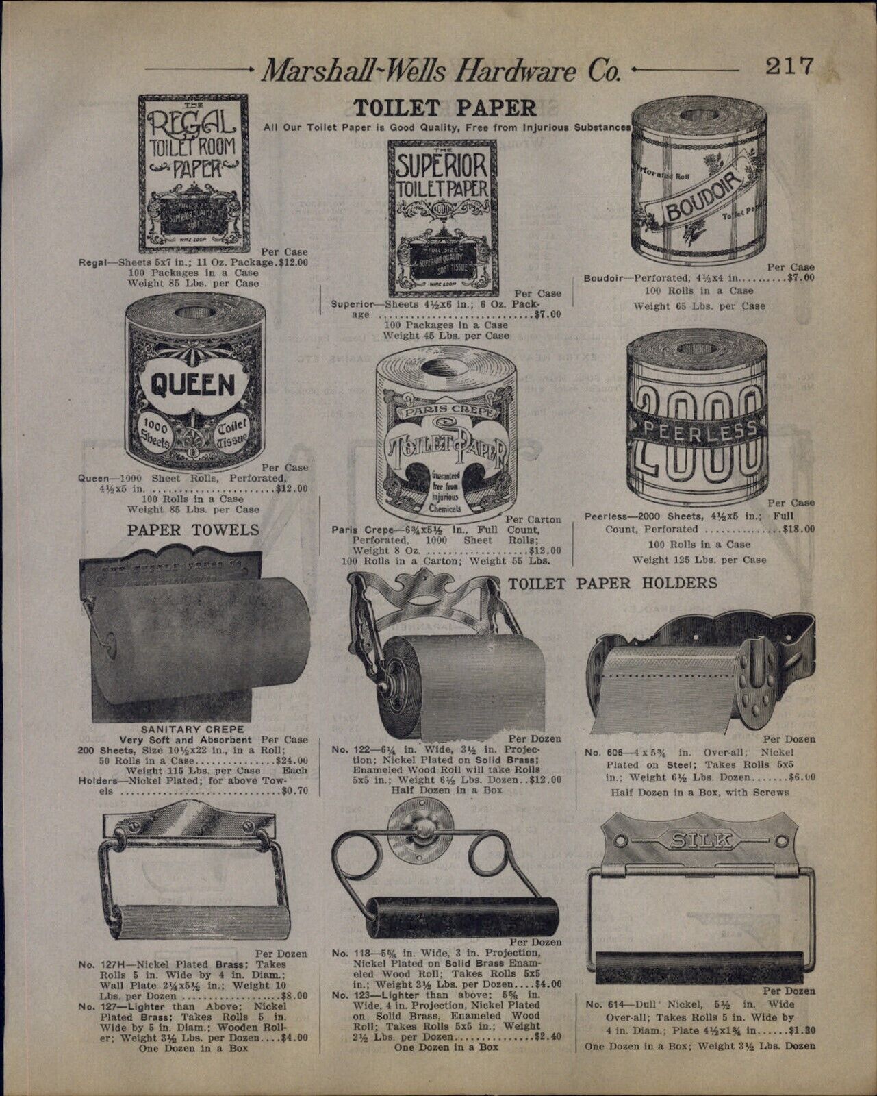 1912 PAPER AD Toilet Paper Regal Queen Peerless Holder Shelf Bracket Steel Iron