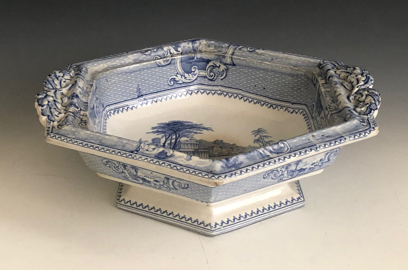 Antique John Ridgway Blue Transfer Palestine Pattern Serving Dish Circa 1830s