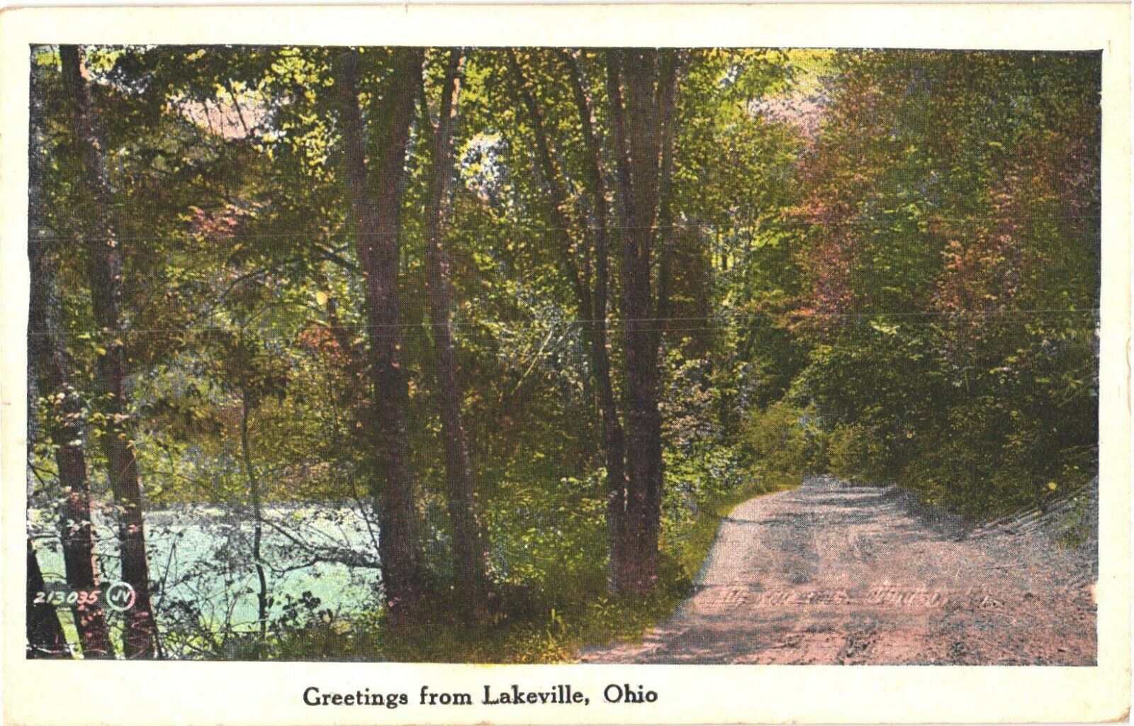 A Picturesque View of Road By The Lake, Greetings From Lakeville, Ohio Postcard
