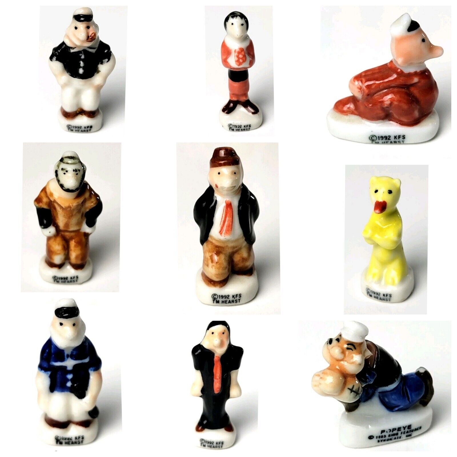 Set of  9 Popeye the Sailor Cartoon Character Mini Figures 1992 KFS TM Hearst