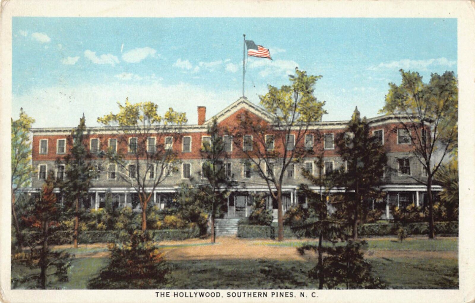 Old Vintage 1928 Hotel Postcard of THE HOLLYWOOD SOUTHERN PINES NC