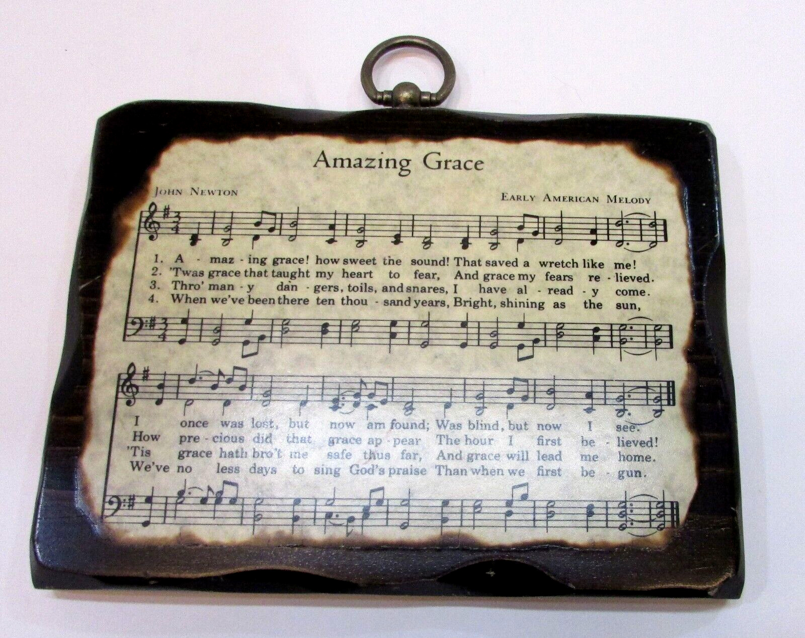 Vintage 1980's Amazing Grace Hymn John Newton Early American Melody Wood Plaque