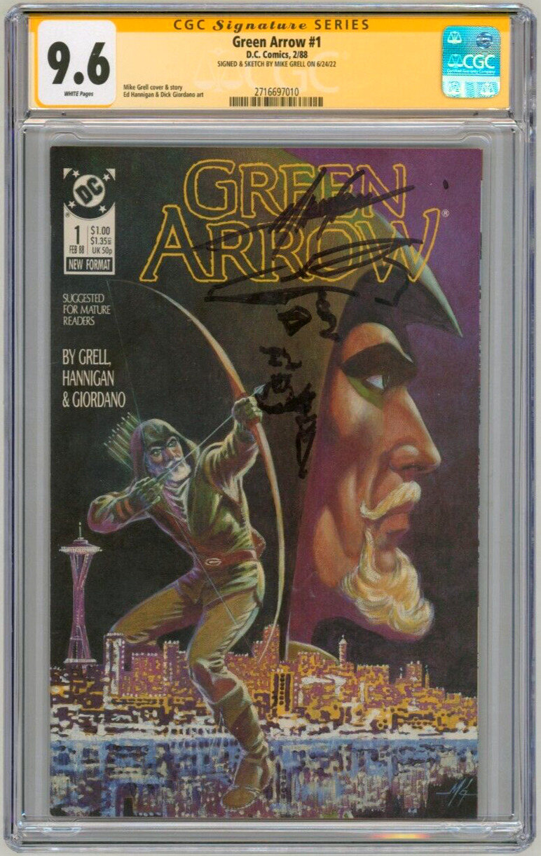 1988 Green Arrow #1 CGC SS 9.6 Signed by Mike Grell with Original Art Sketch