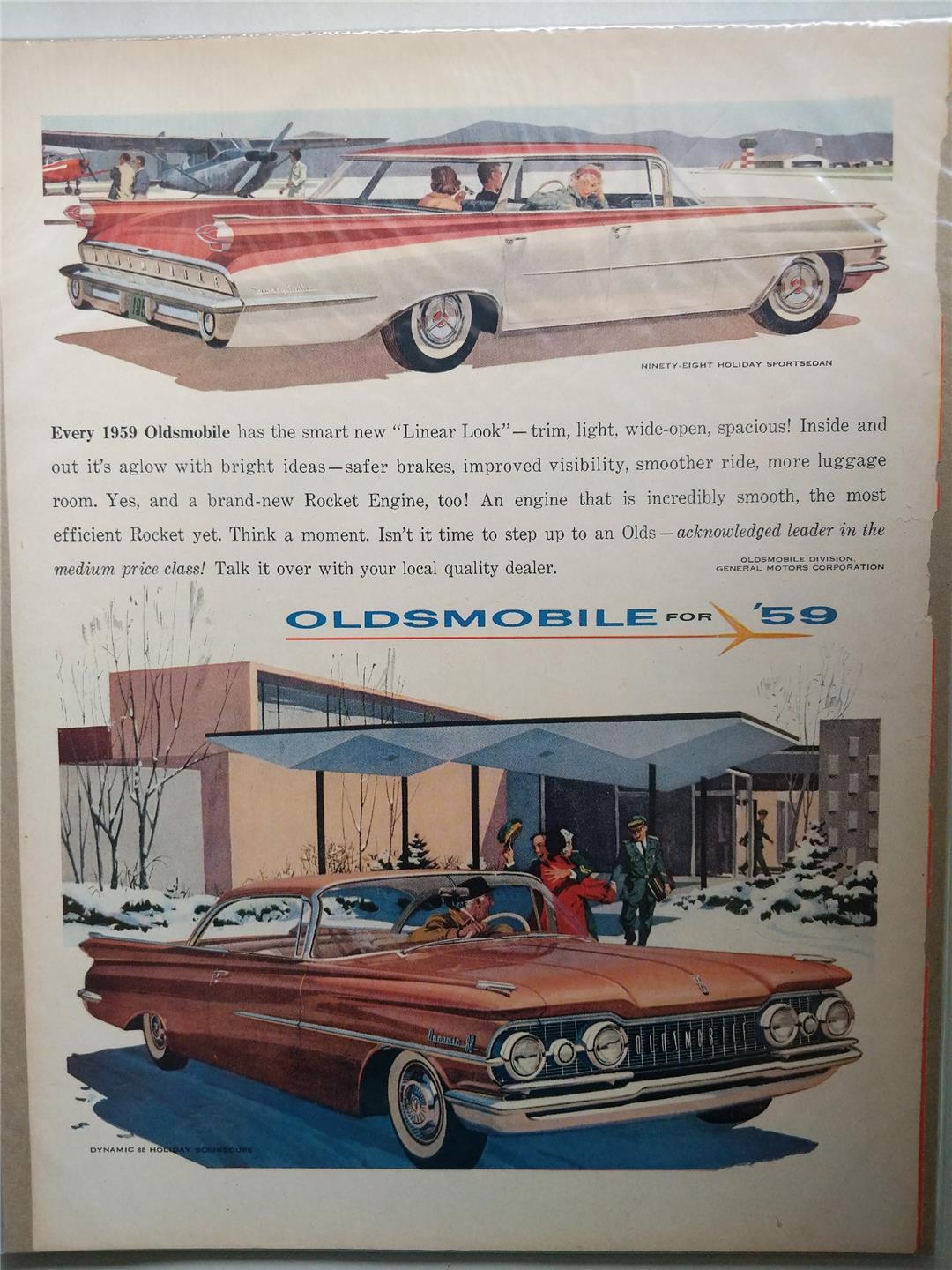 Vintage Original 1959 GM OLDSMOBILE 98 HOLIDAY SPORTSEDAN AUTOMOBILE Magazine Ad