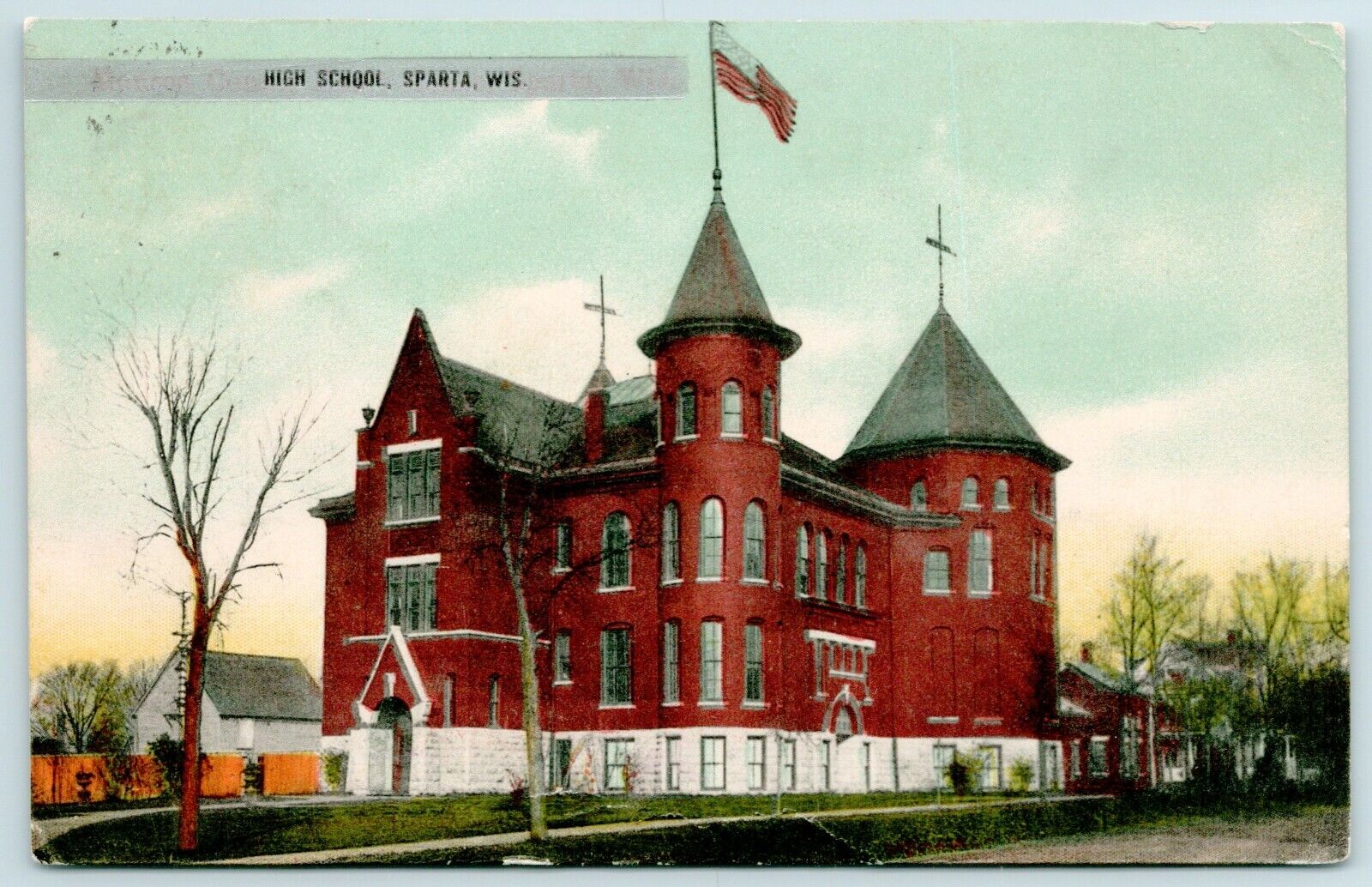 Sparta Wisconsin~High School Neighborhood~Board Fence~Homes~1908 Postcard