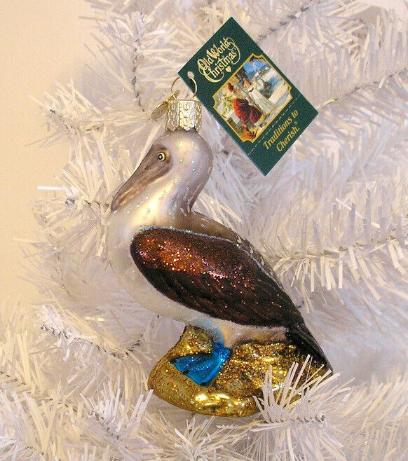 2016 - BLUE-FOOTED BOOBY BIRD - OLD WORLD CHRISTMAS BLOWN GLASS ORNAMENT - NEW
