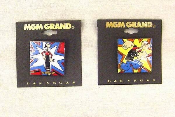  Popeye  and Olive Enamel Pin Set 1993 MGM Grand Adventures Theme Park 