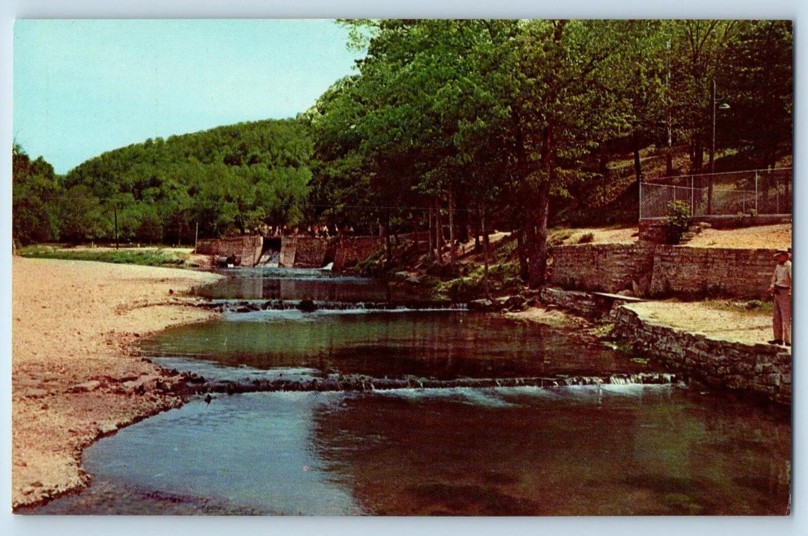 Cassville Missouri Postcard Trout Fishing Roaring River State Park Scene c1960s