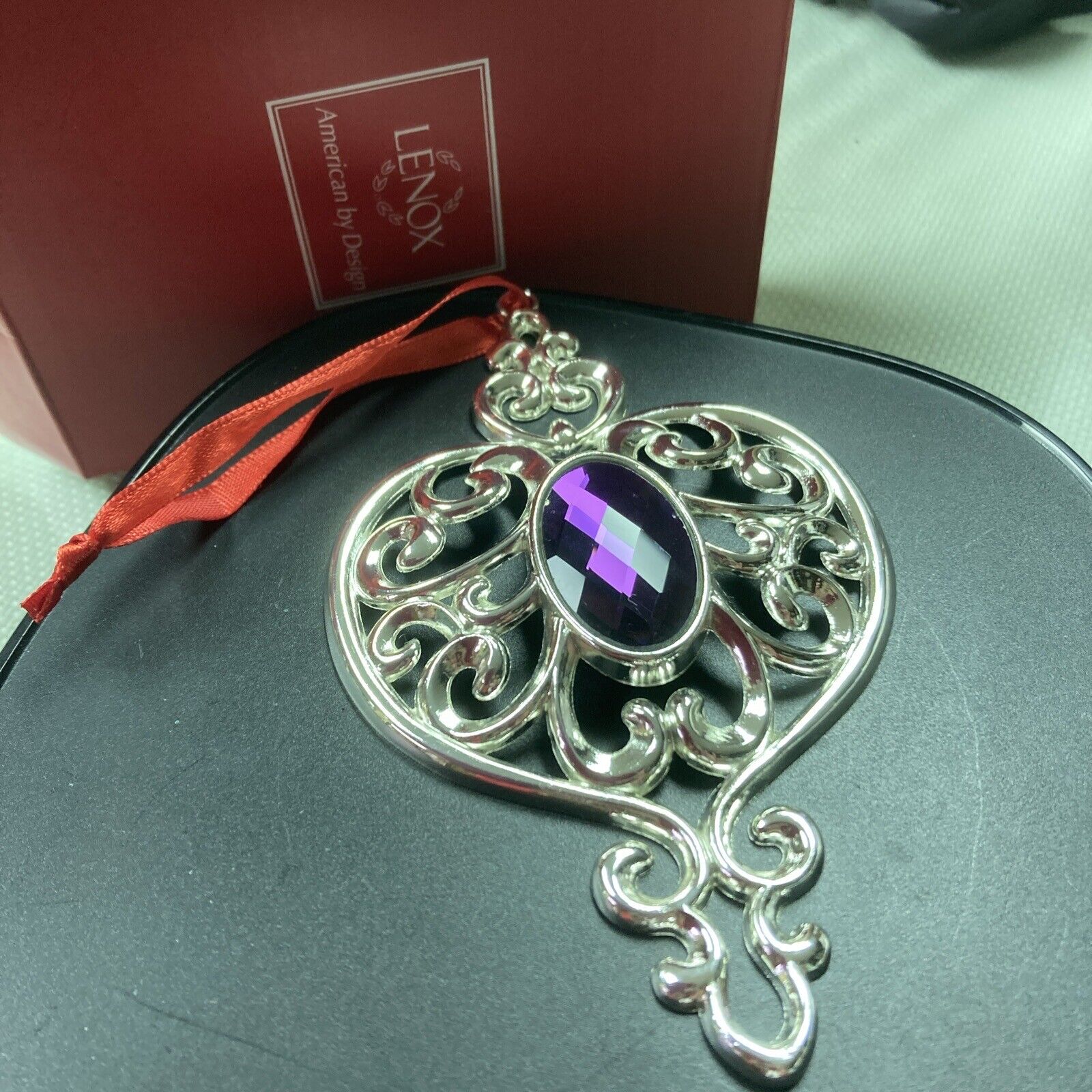 Lenox Bejeweled Spire Ornament Purple Gem Jewel Silver Plate with Box