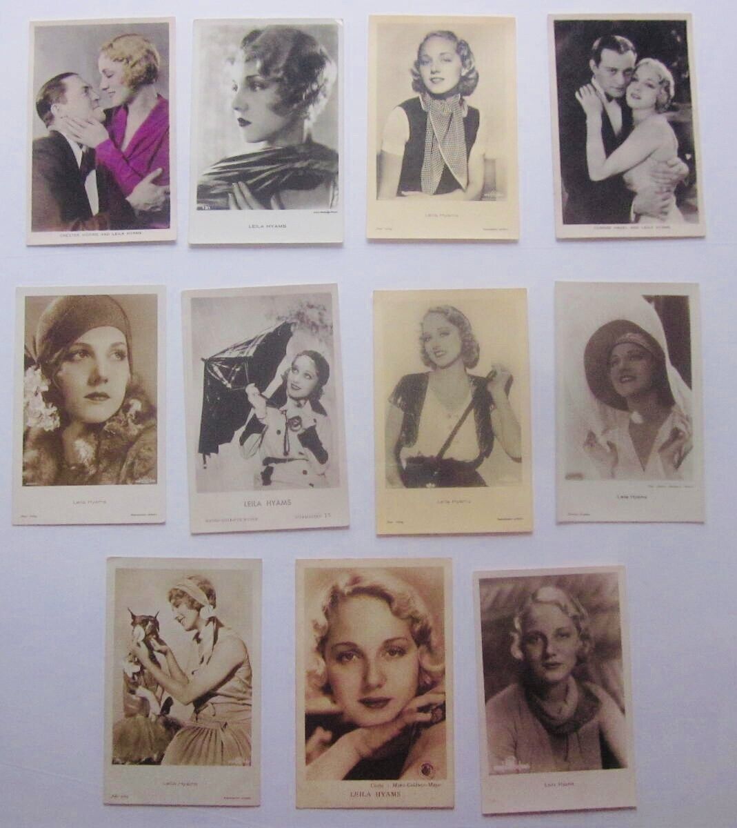 11 VINTAGE Postcards Featuring LEILA HYAMS with Conrad Nagel, Chester Morris