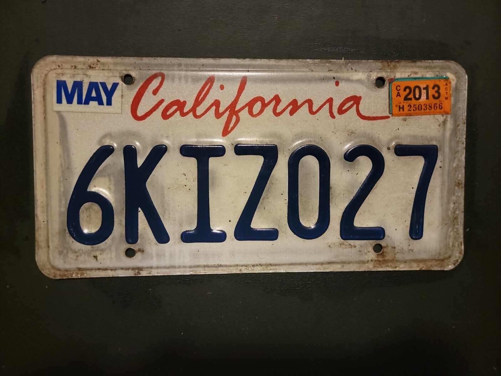 Vintage 2013   CALIFORNIA License Plate 6KIZ027