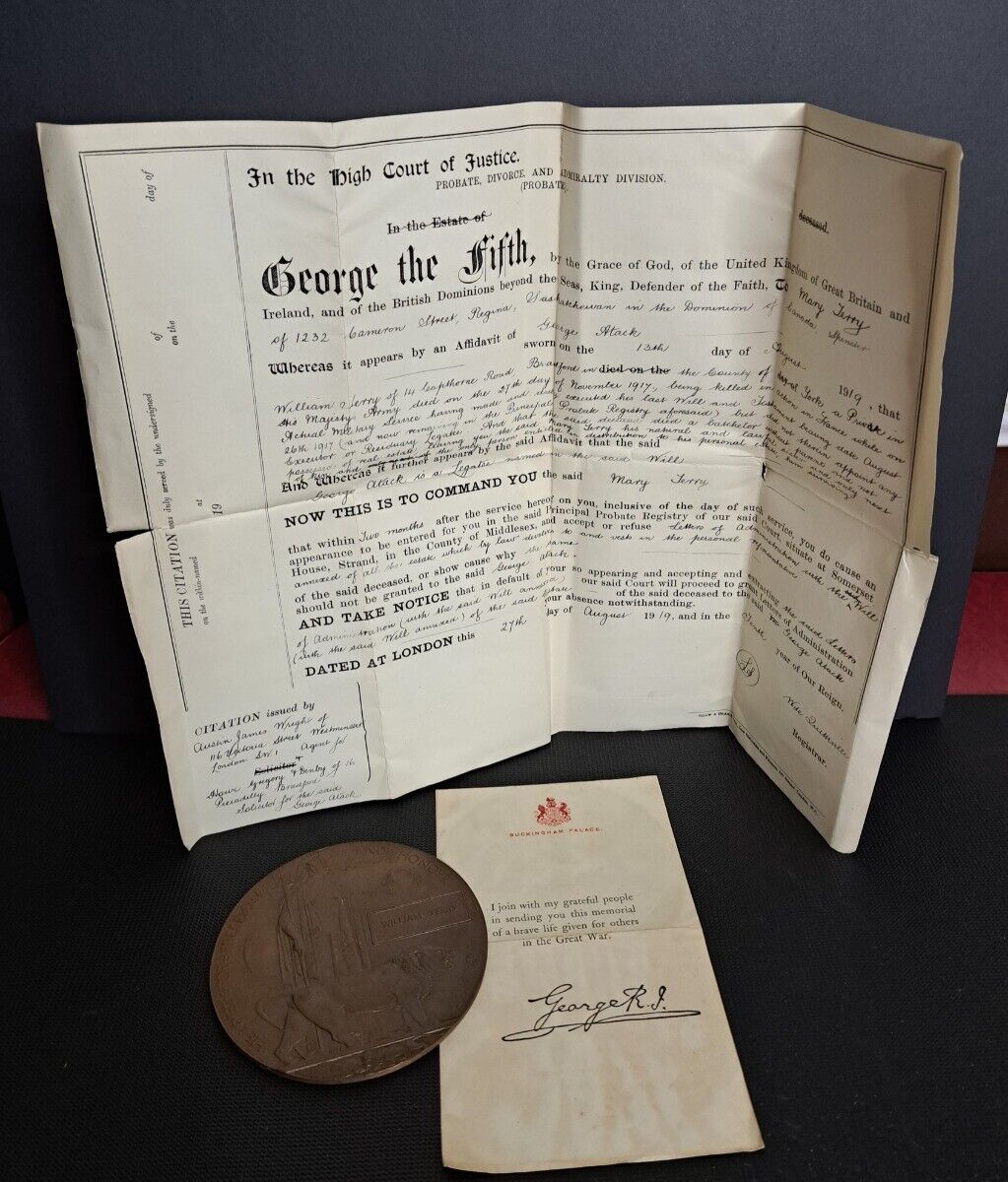 WW1 British Canada Death Penny Medal Set W. Terry Coldstream Guards