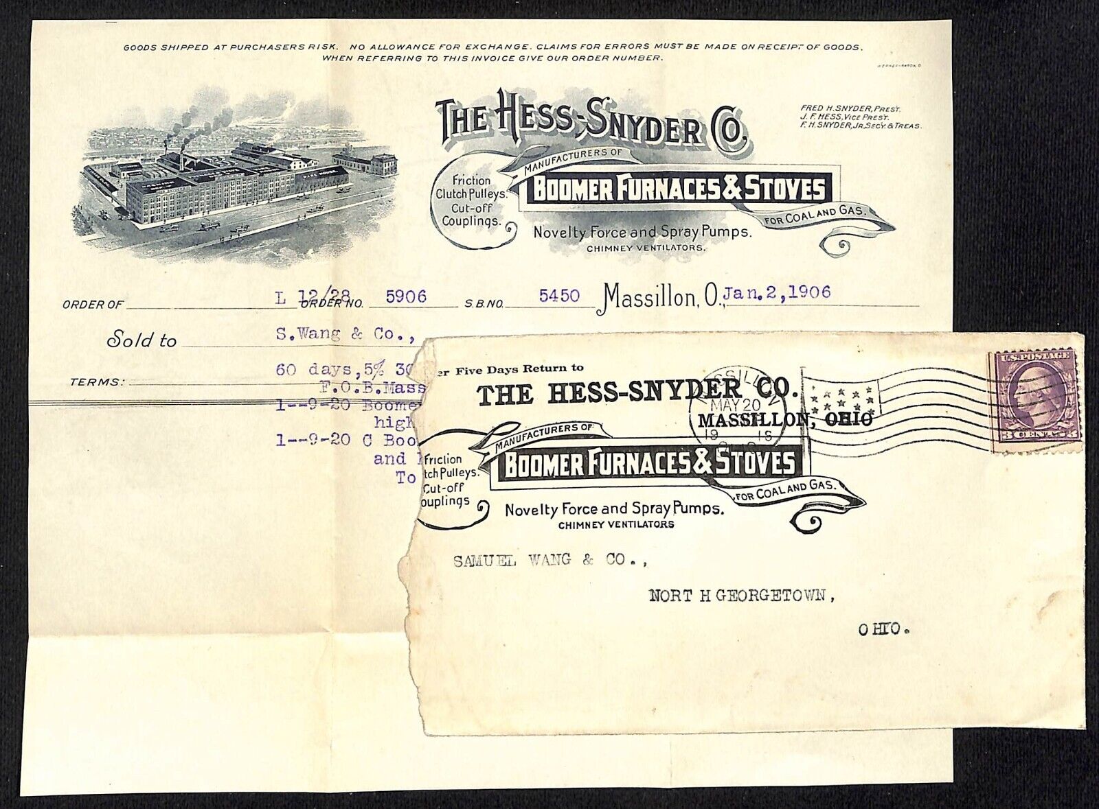 The Hess-Snyder Massillon Samuel Wang * N. Georgetown 1906 Billhead 1916 Cover