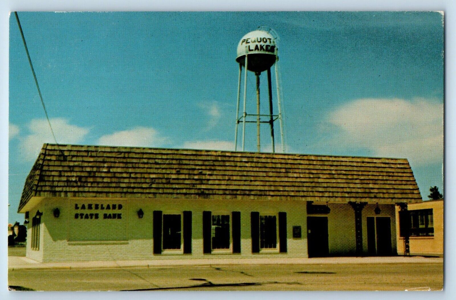 Pequot Lakes Minnesota Postcard Lakeland State Bank Exterior View Building 1960
