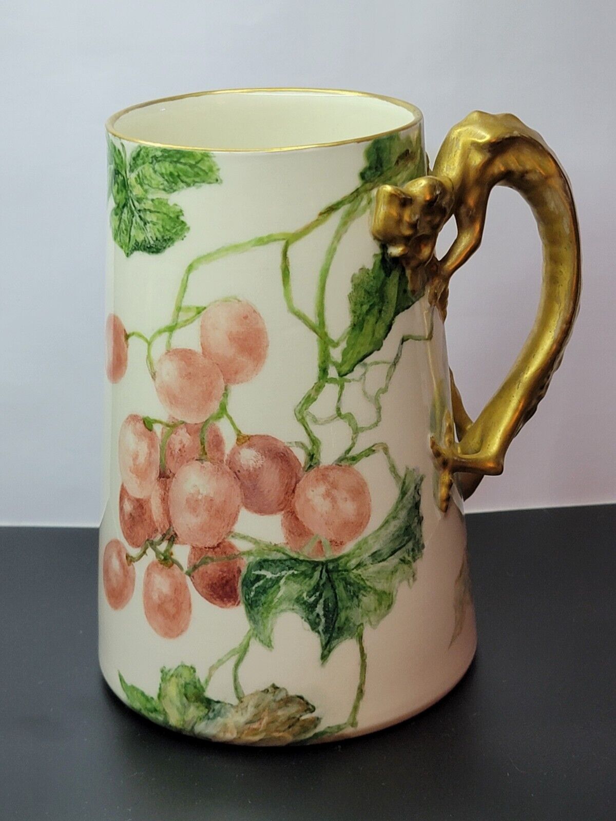Antique Willets Belleek - Grapes & Gold Dragon Handle Stein Mug