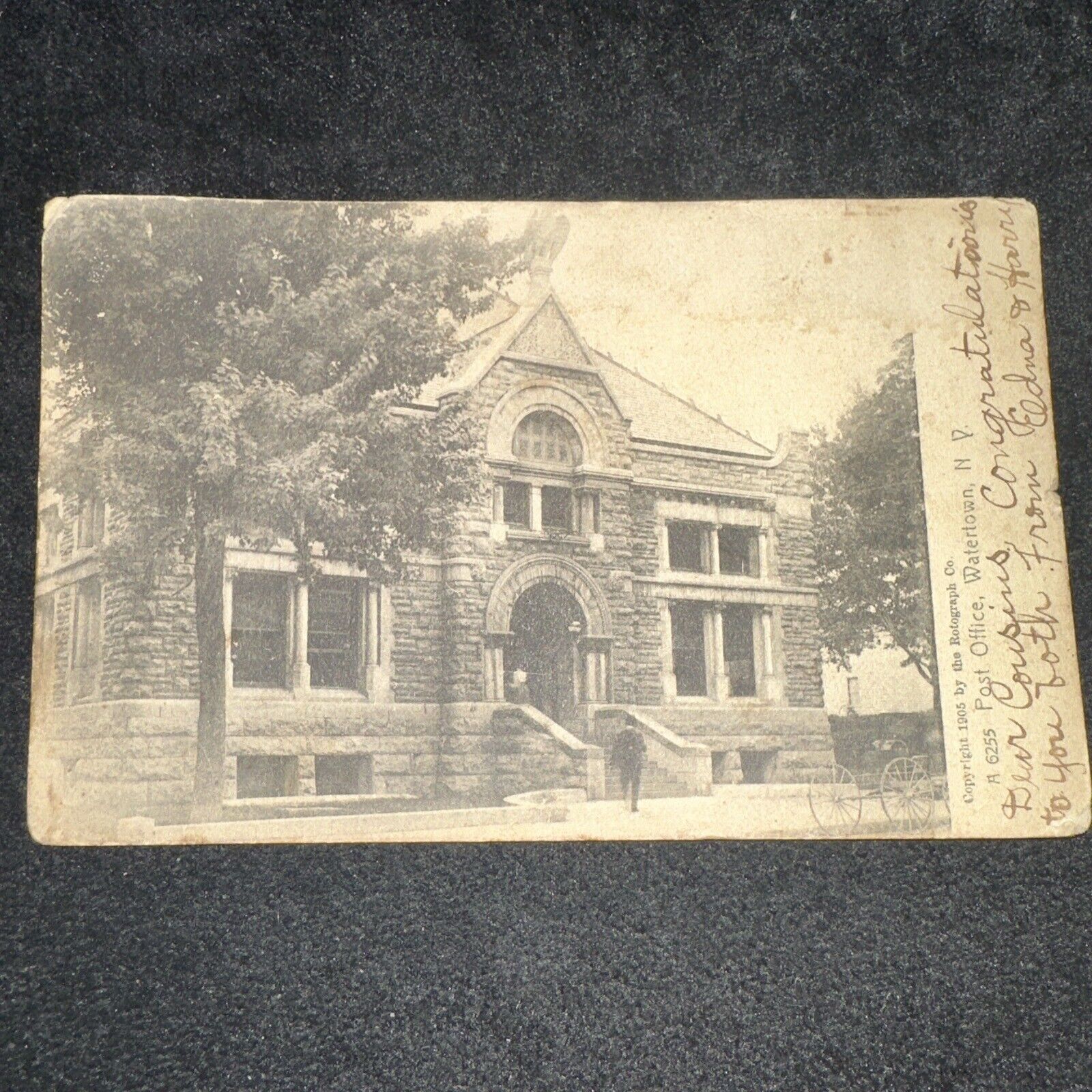 Watertown New York RPPC 1905 Post Office Undivided Back Posted Rare Old Postcard