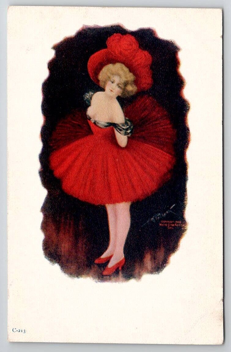 Elmer Pirson Artist Signed Showgirl Can-Can Dancer Chorus Girl Postcard G28