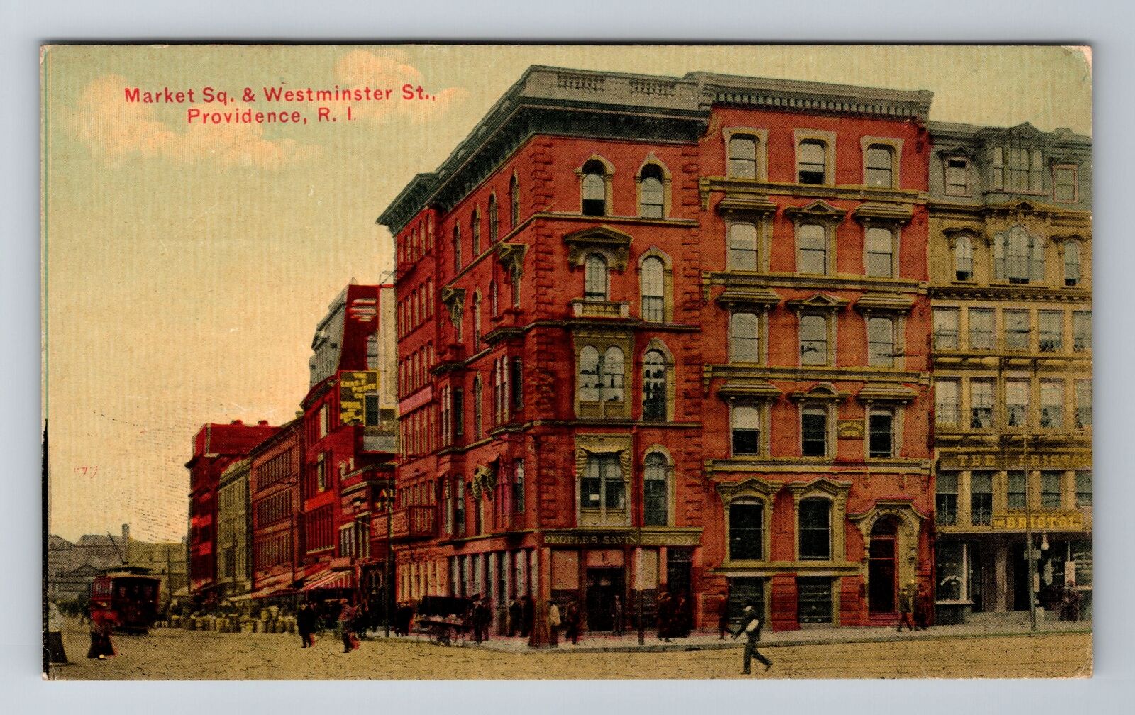 Providence RI-Rhode Island Market Square Westminster Street  Vintage Postcard