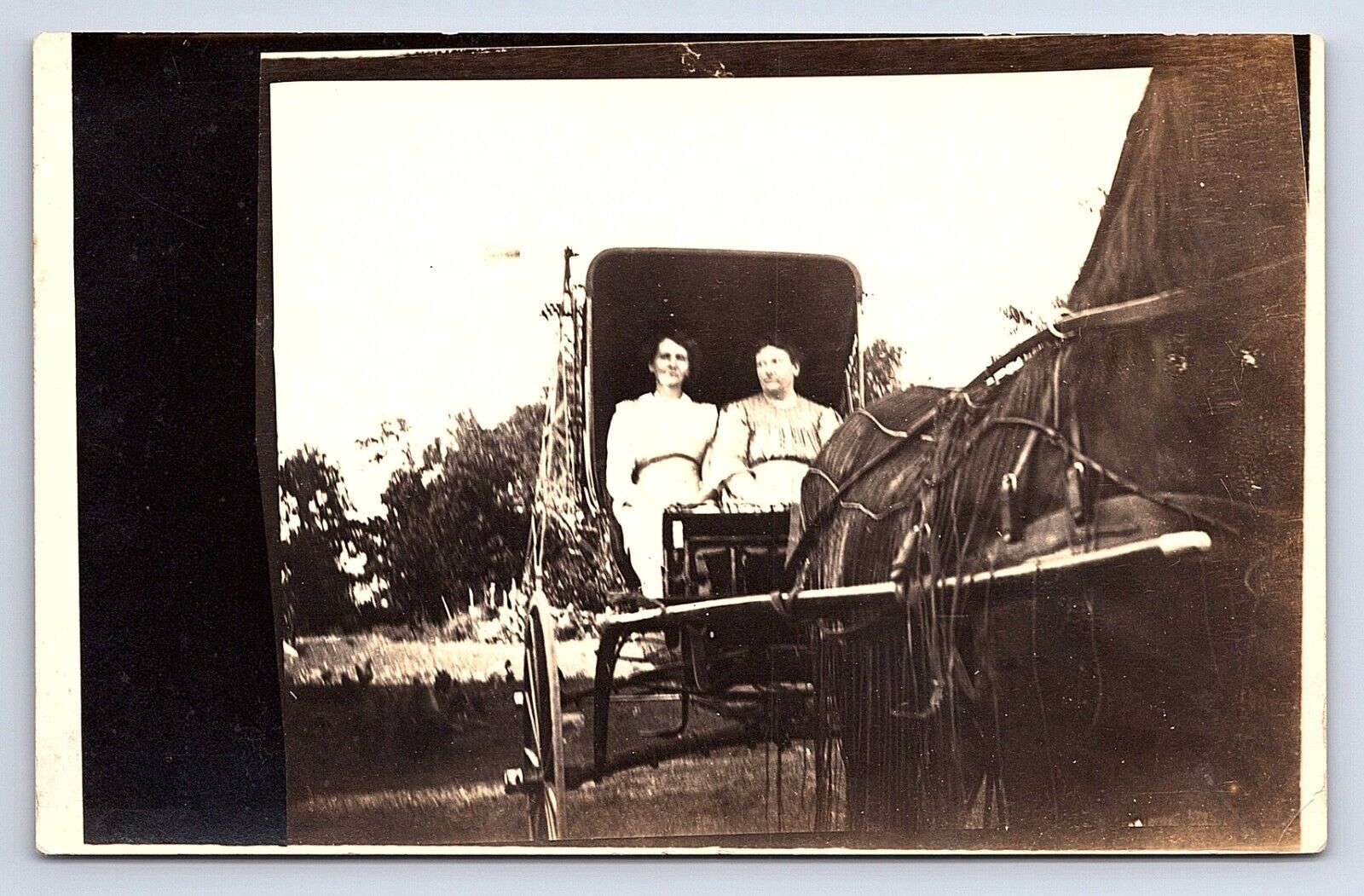 RPPC Two Women in Horse Carriage or Buggy Unknown Location Real Photo