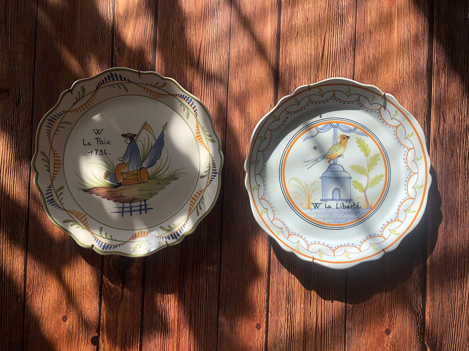 Two French Hand Painted Antique Plates. W La Liberte Faience Rare Vintage Plates