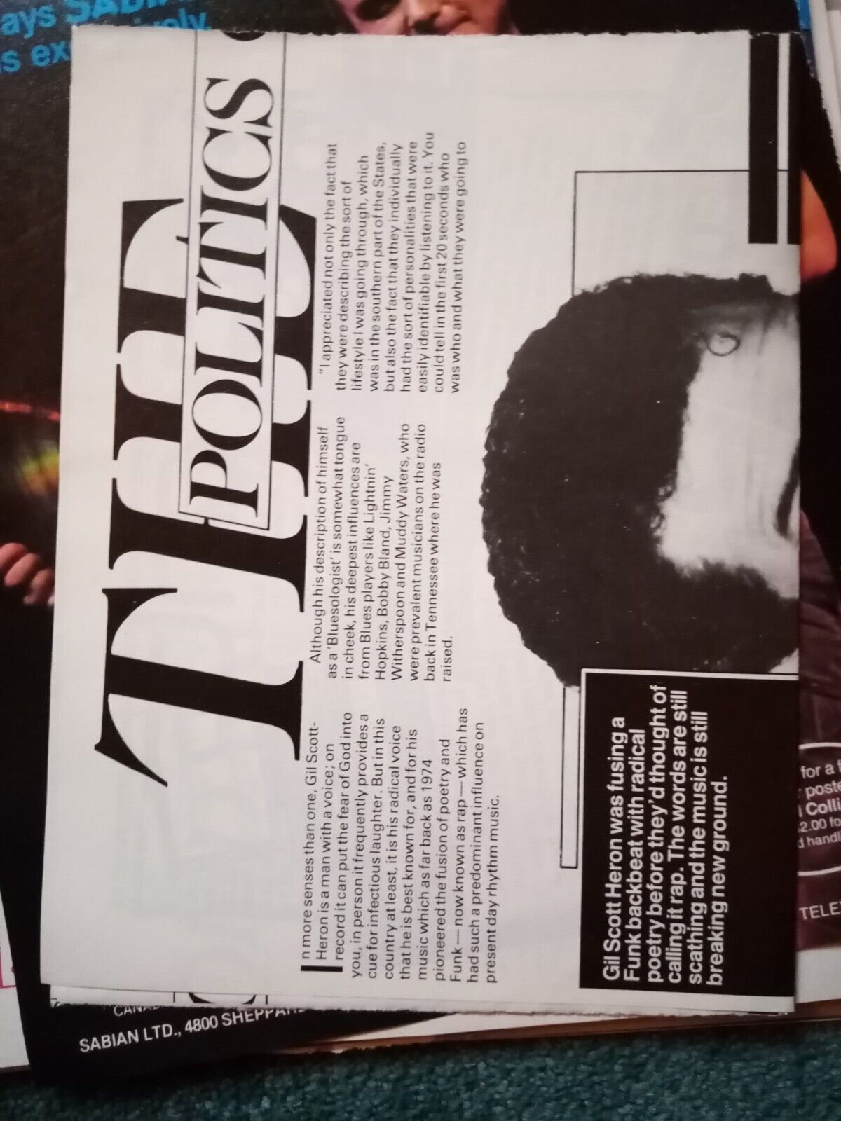 Kvc34 Ephemera 1985 pop article gil Scott heron 