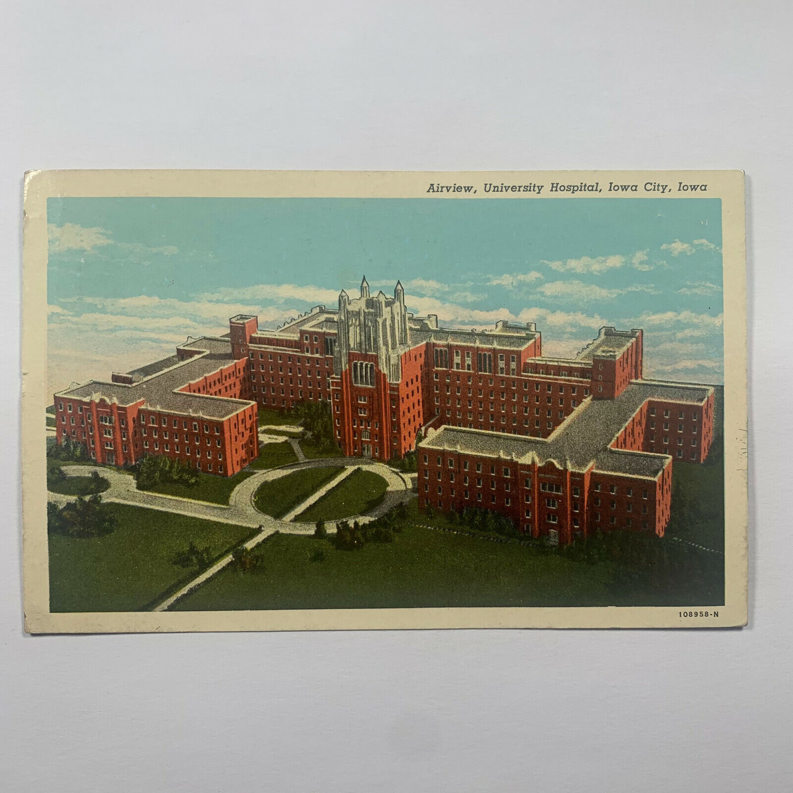 Postcard Iowa City IA University Hospital Aerial View 1930s White Border