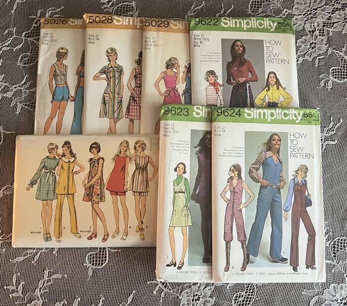 Lot of 7 Uncut 1970s Simplicity Sewing Patterns Retro Styles All size 12