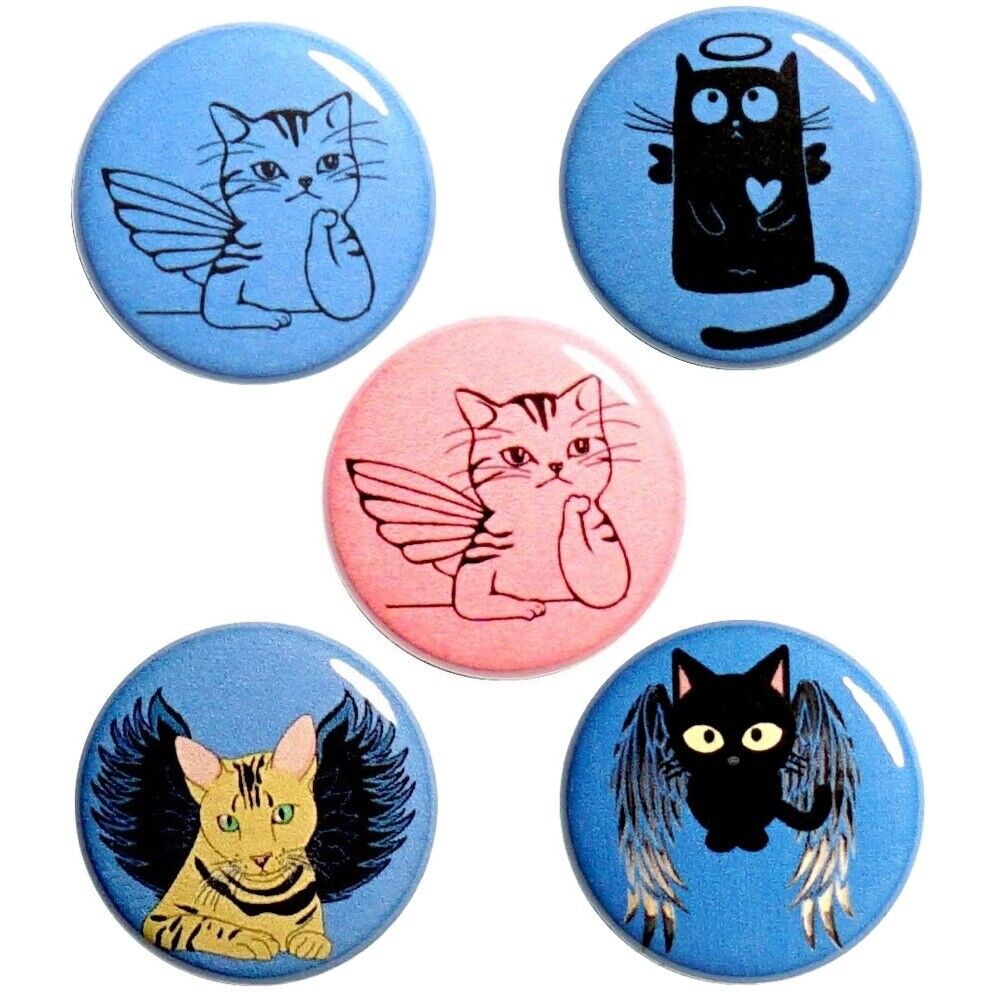 Angel Kitty Cat Buttons Pins Gothic Style Cute Fairy 5 Pack Gift Set 1” P66-1