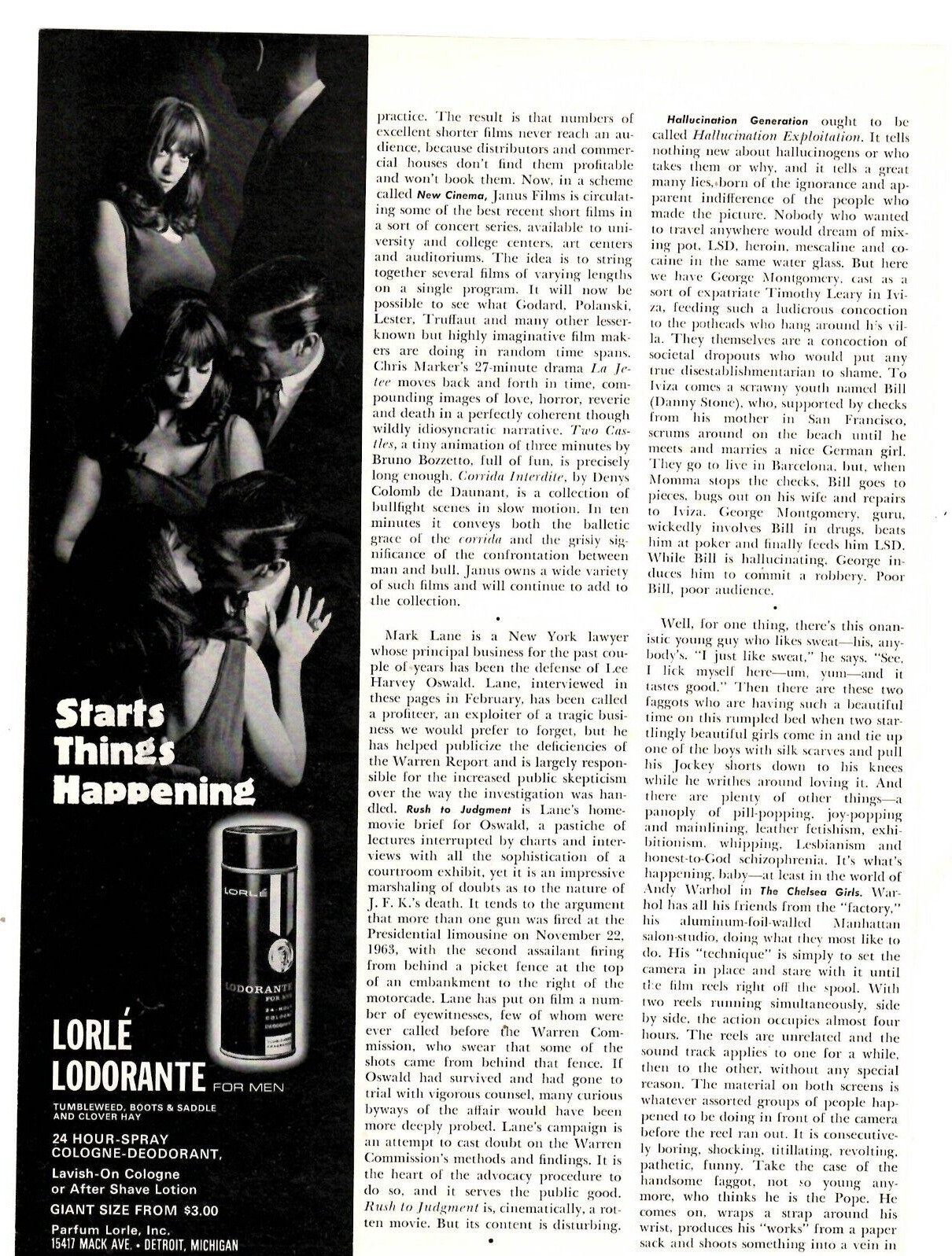 1967 Print Ad Lorle Lodorante for Men Tumbleweed,Boots & Saddle,Clover Hay