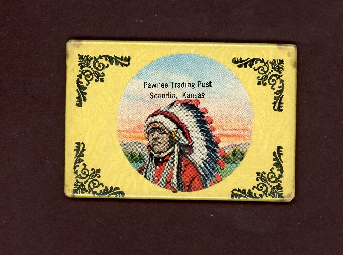 Native American Pawnee Trading Post Scandia Kansas, Pocket Mirror, Good Cond