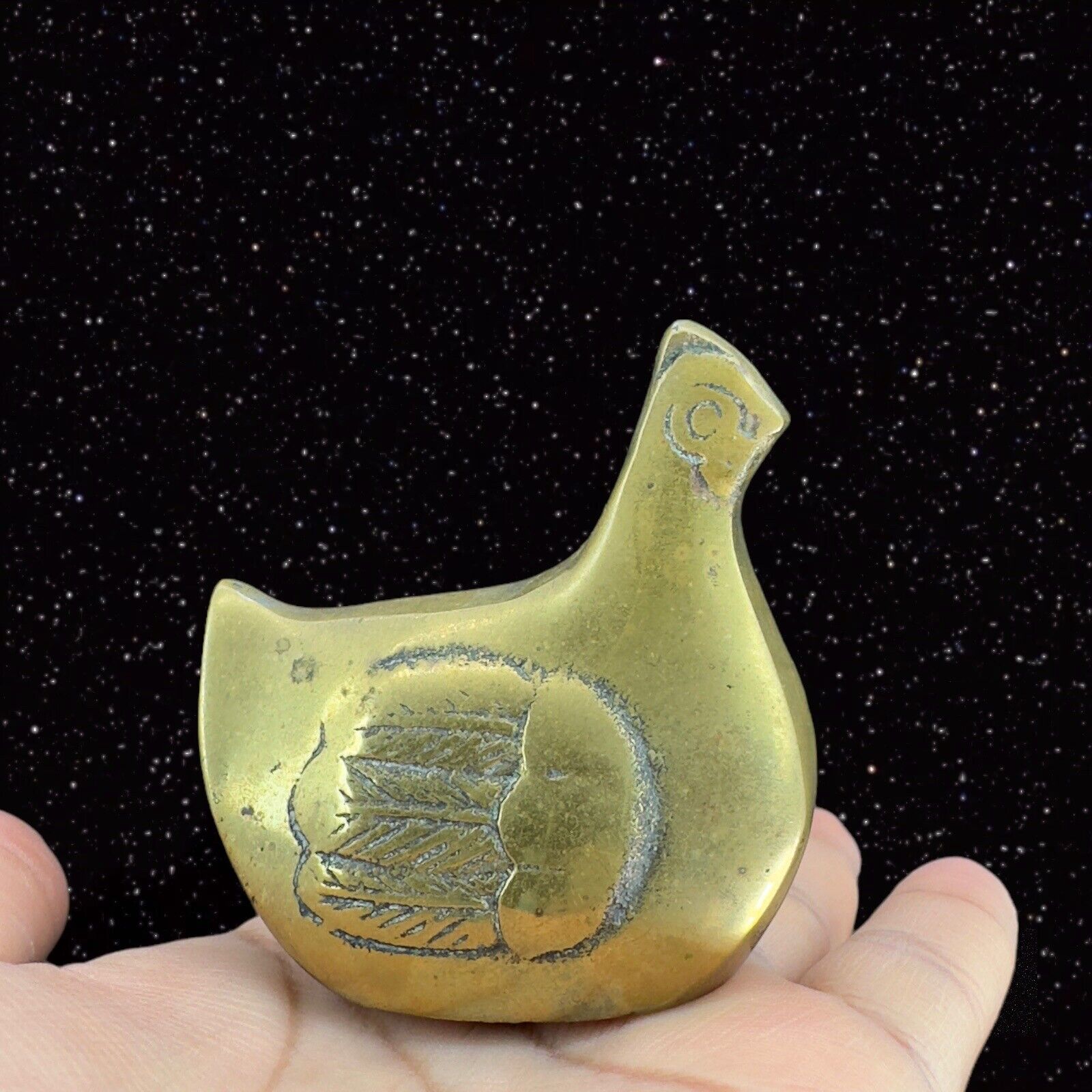 1980s Vintage Metal Brass Figurine Heavy Paperweight Hand Made In Korea Chicken