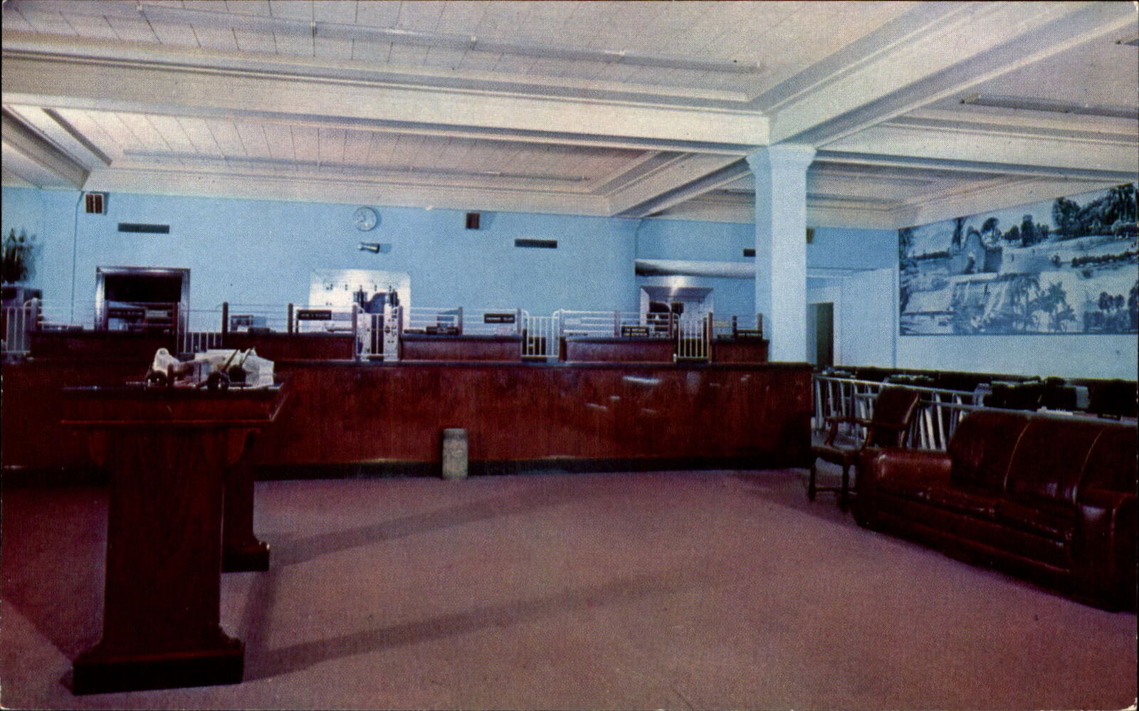 First National Bank of Dunedin ~ Dunedin Florida FL ~vintage postcard ~ interior