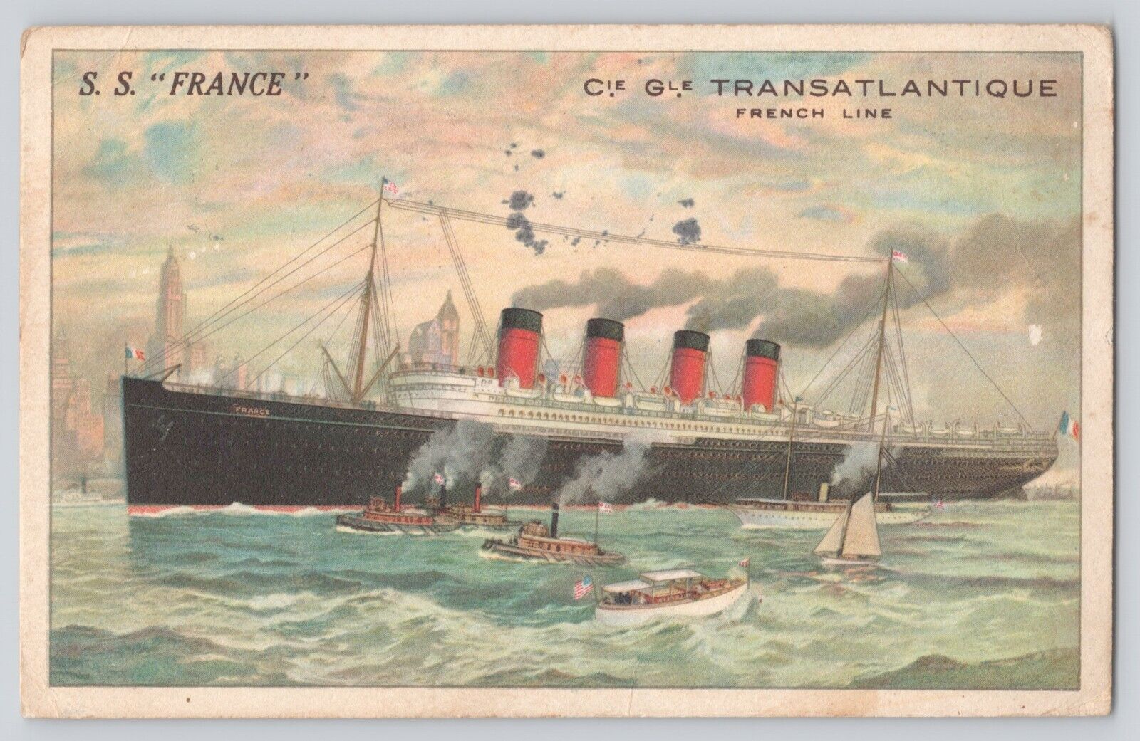 Postcard Steamship Ship SS France French Line  Cie Gle Transatlantique 1912