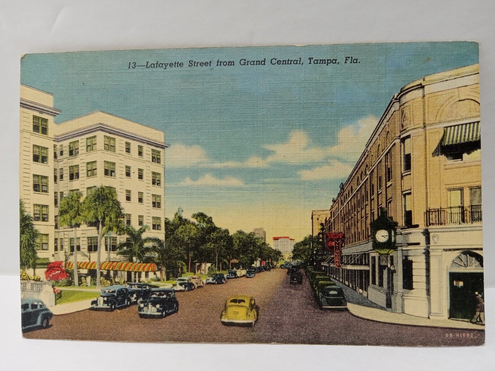 Tampa FL 1940s Linen Postcard Lafayette Street from Grand Central Florida Fla