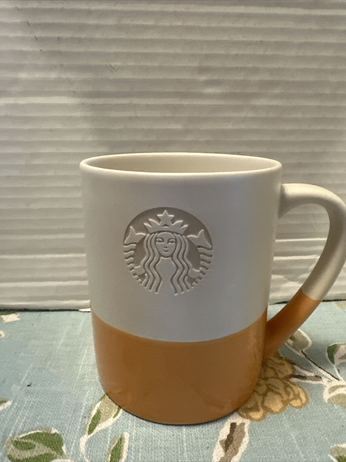 Starbucks 2014 Coffee Mug Orange White Siren Mermaid 14 oz New Logo 4\