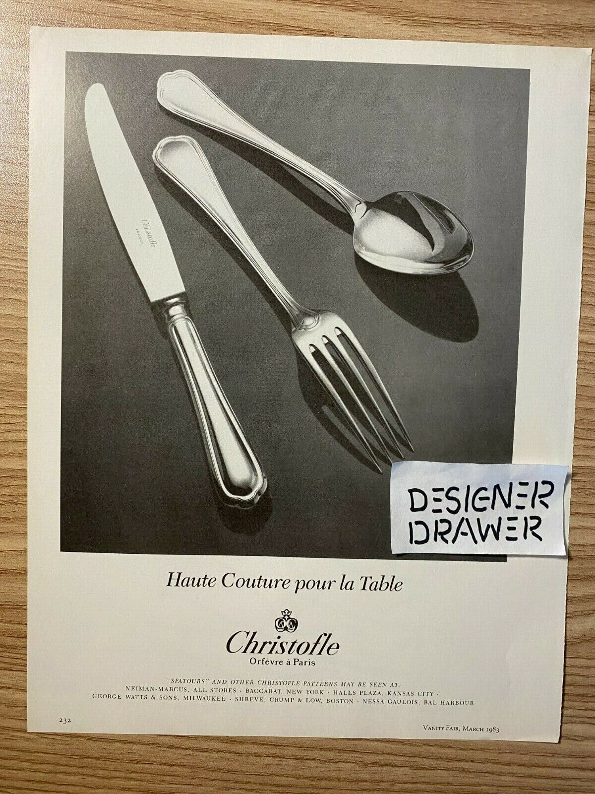 Christofle Spatours Pattern Silverwear 1983 Vintage Print Ad Advertising