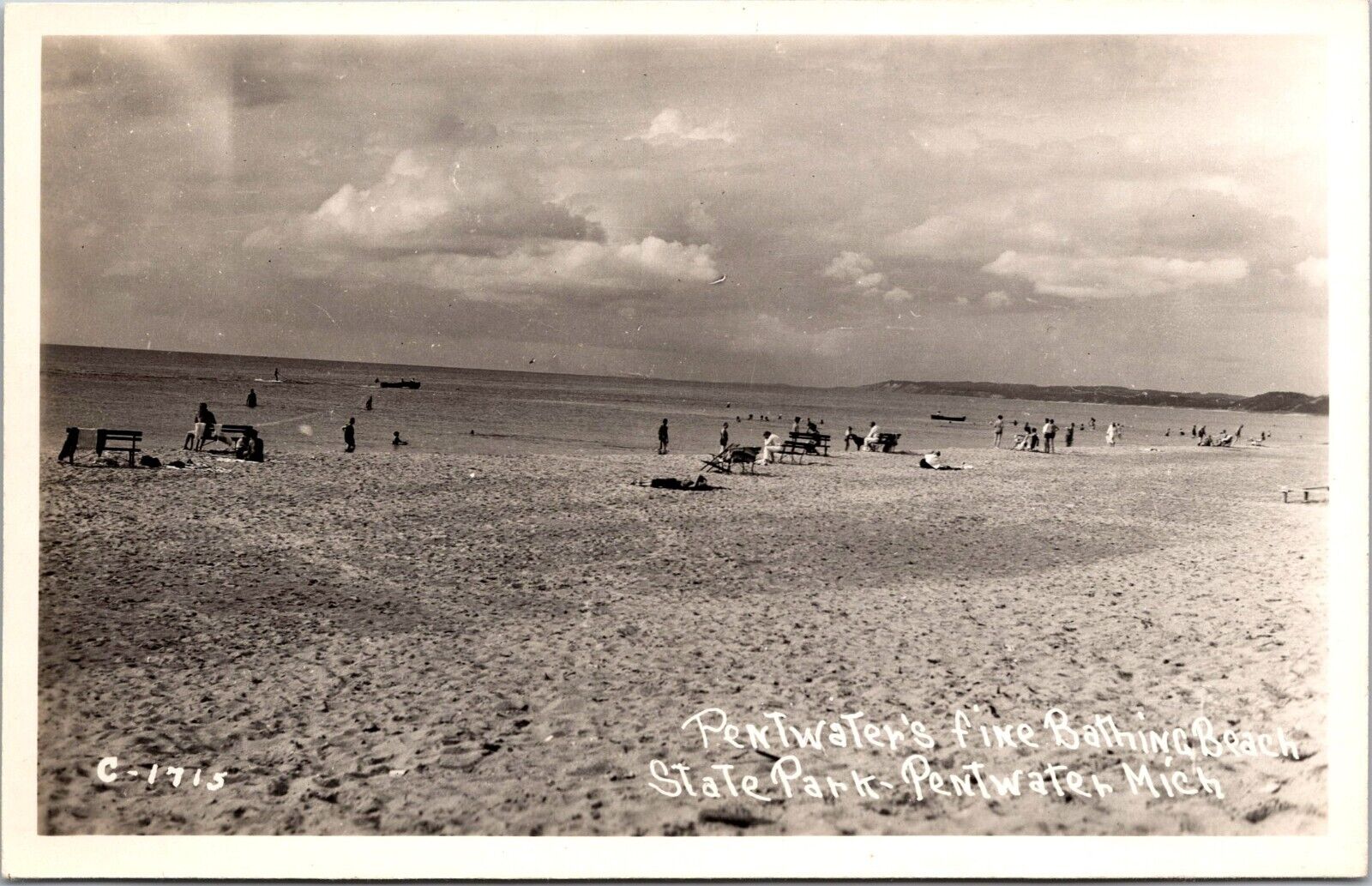 Pentwater Michigan Fine Bathing Beach Postcard #C-1715