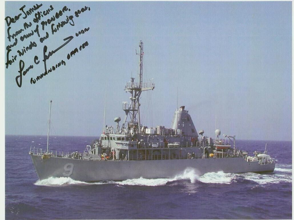 USS Pioneer MCM-9 ships color photo CO signed
