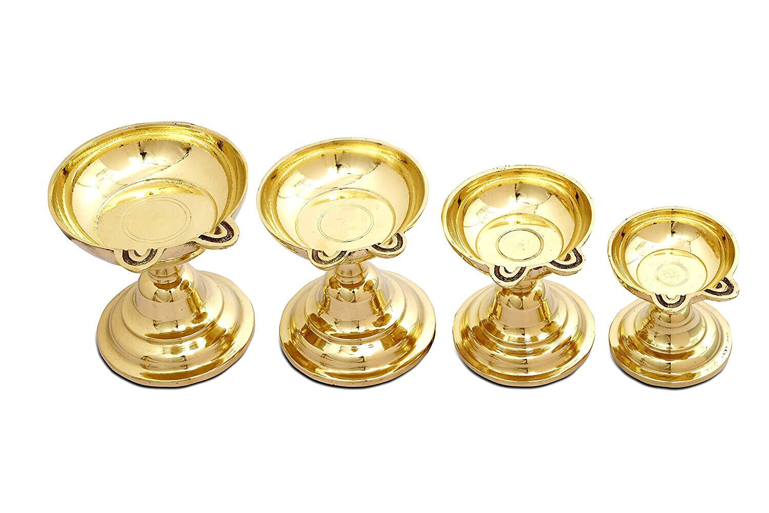 Indian Traditional Antique Design Brass Diya With Stand For Puja Pack Of 4